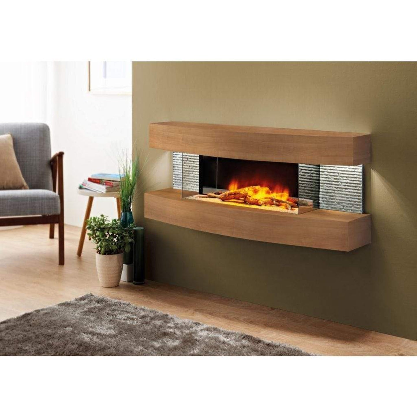 Evolution Fires 48" Miami Curve Wall Mount Electric Fireplace - American Oak