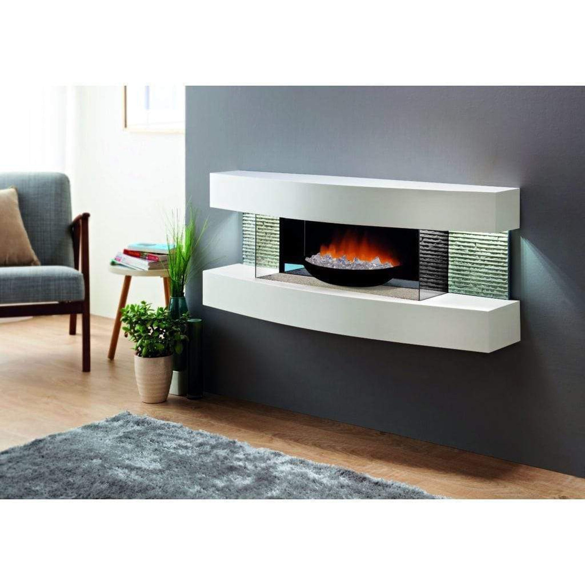 Evolution Fires 48" Miami Curve White Fire Pit Electric Fireplace – Black Bowl