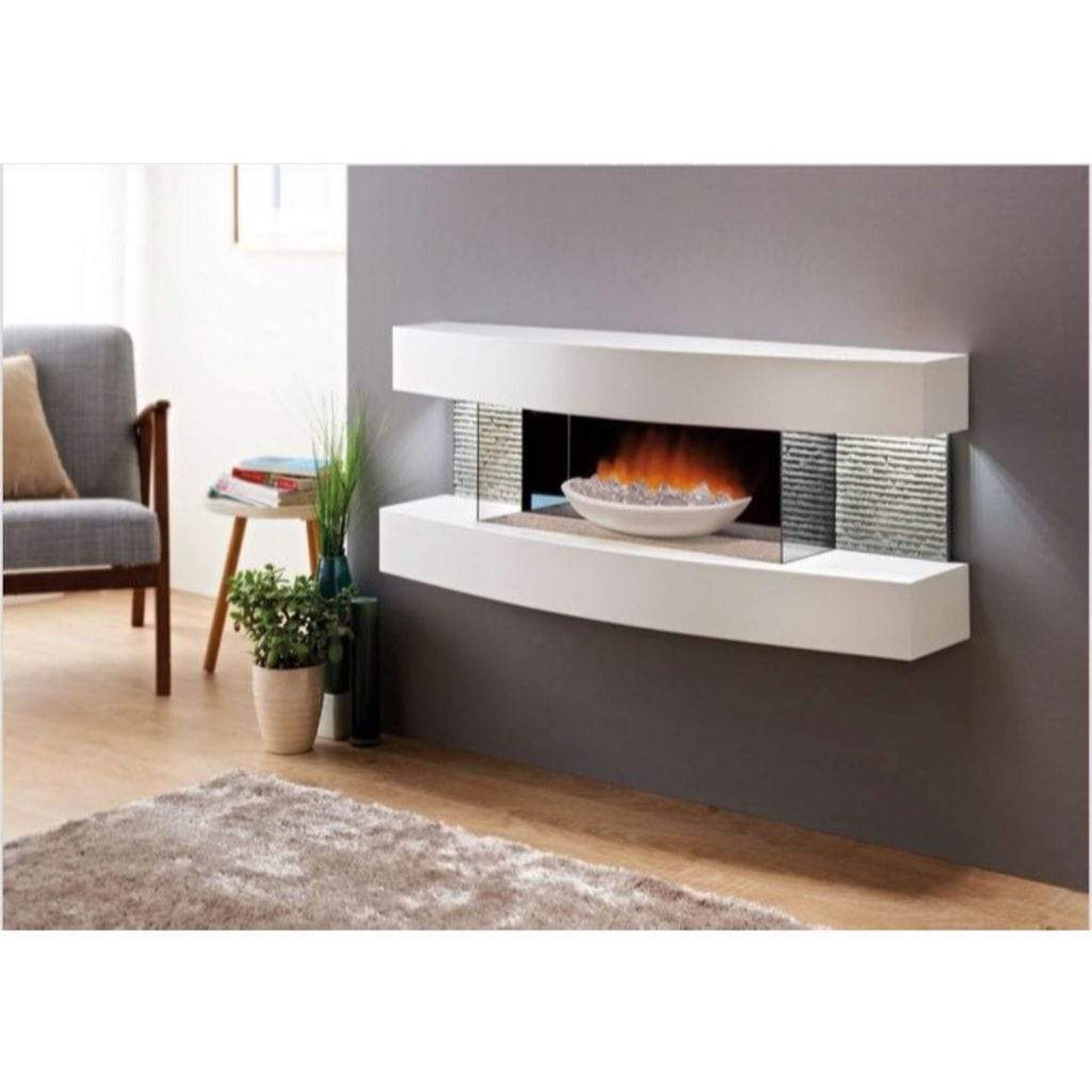 Evolution Fires 48" Miami Curve White Fire Pit Electric Fireplace – White Bowl