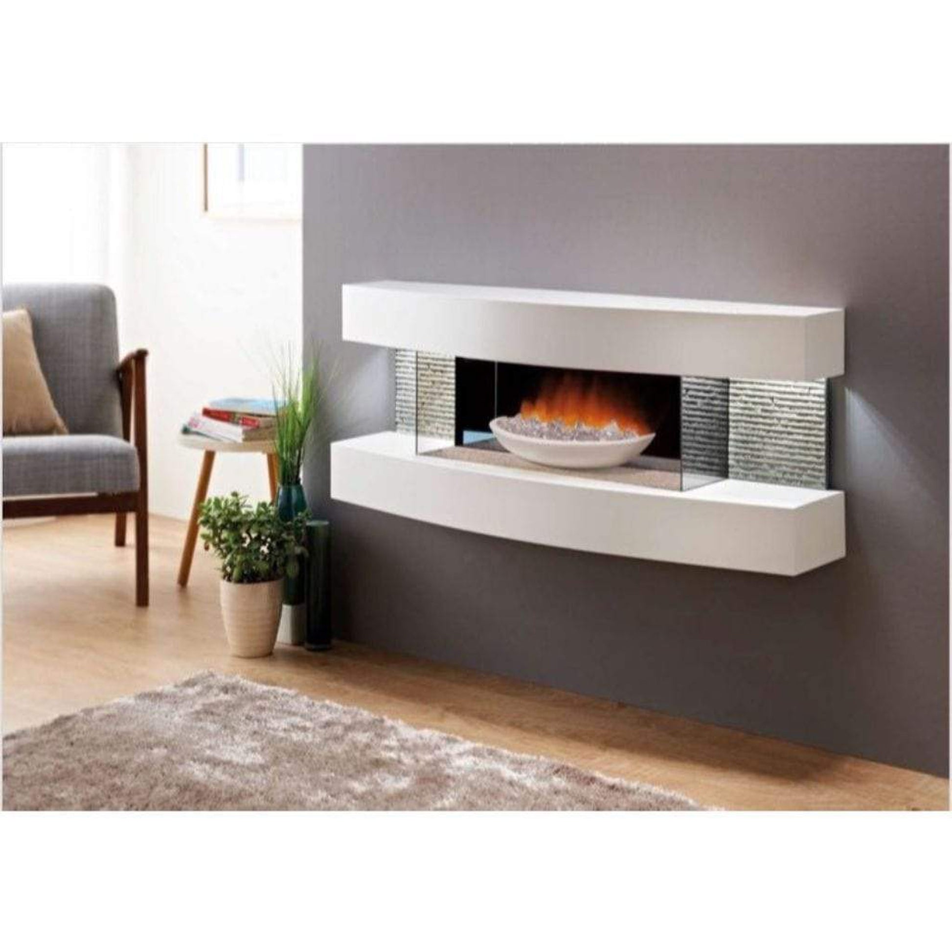 Evolution Fires 48" Miami Curve White Fire Pit Electric Fireplace – White Bowl