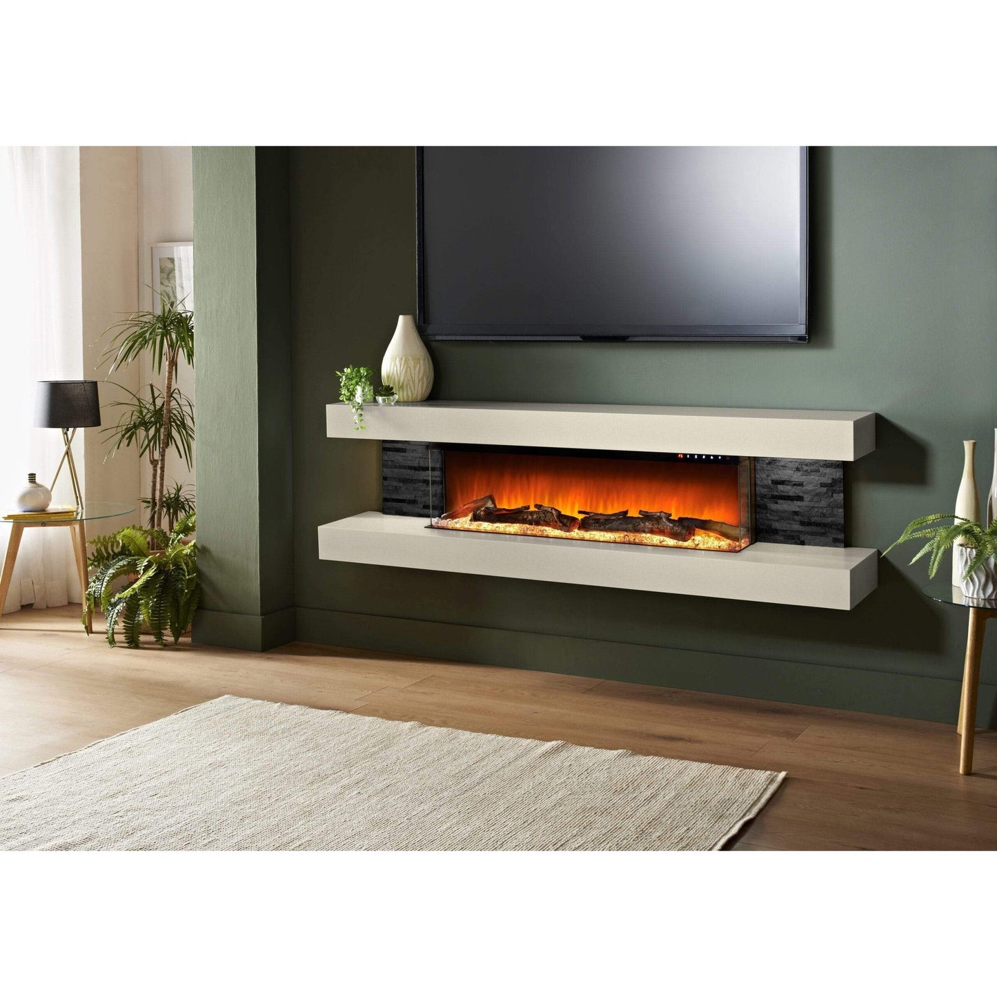 Evolution Fires 72" Vegas Black Stone Tiles Wall Mount Electric Fireplace - Carrara