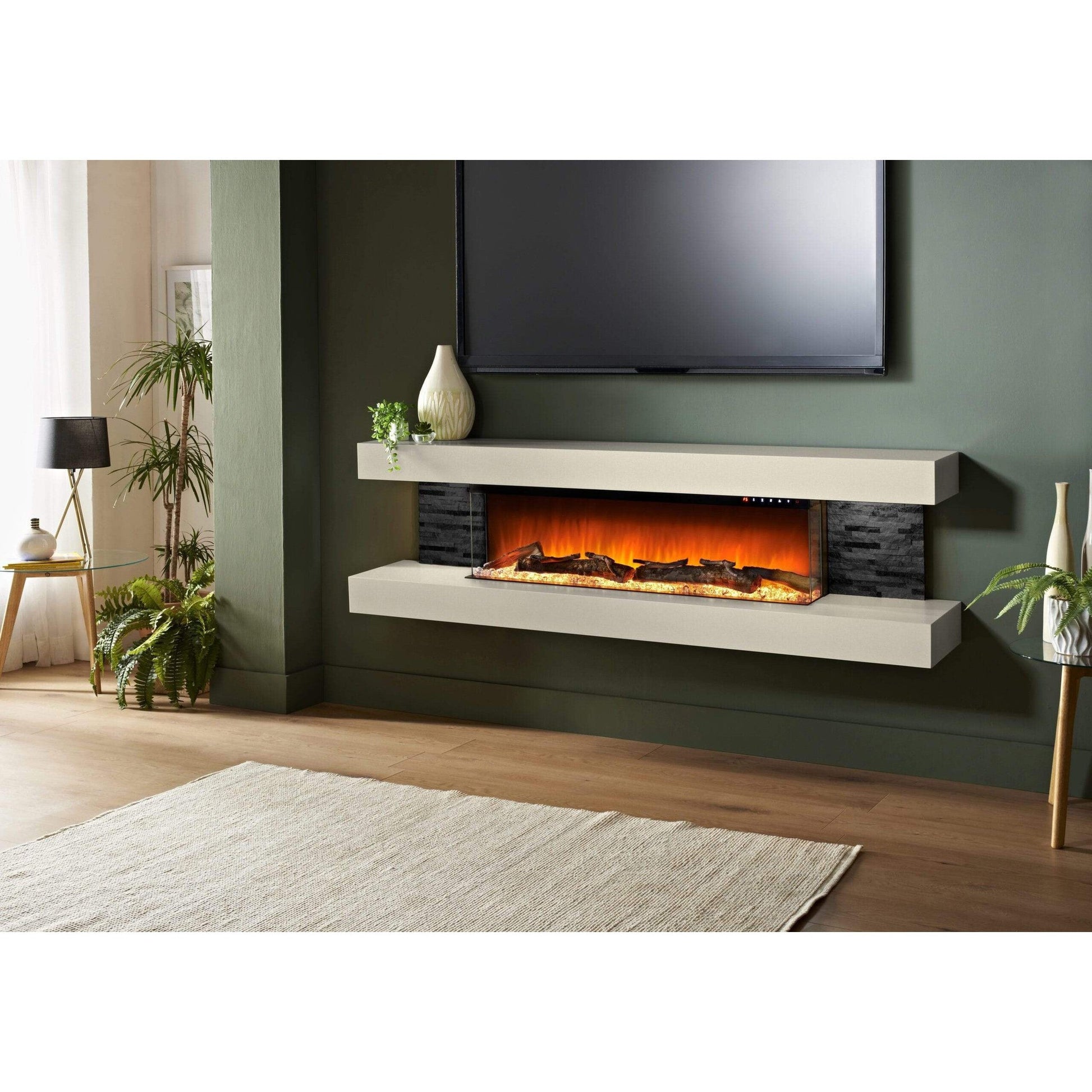Evolution Fires 72" Vegas Black Stone Tiles Wall Mount Electric Fireplace - Carrara