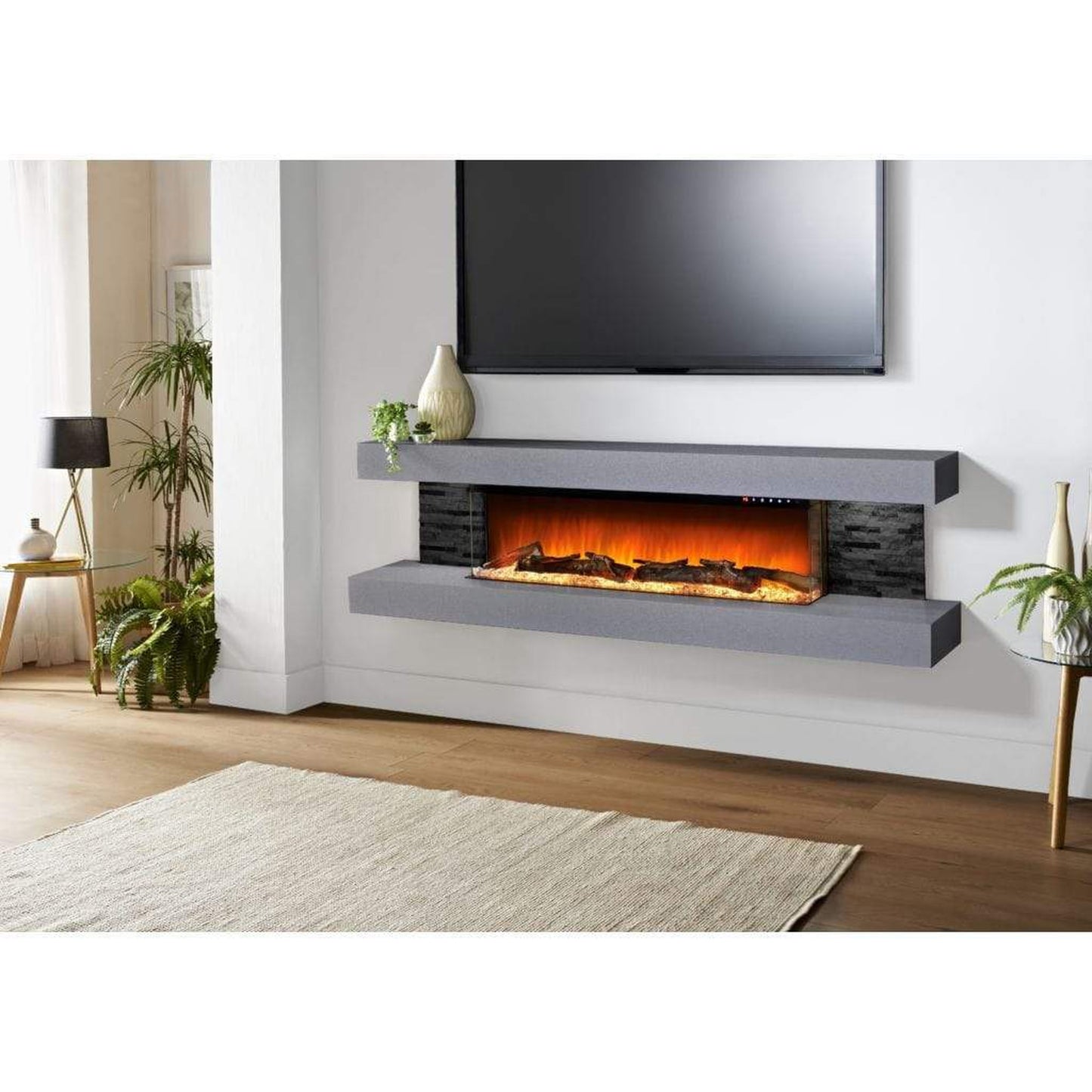 Evolution Fires 72" Vegas Black Stone Tiles Wall Mount Electric Fireplace - Carrara