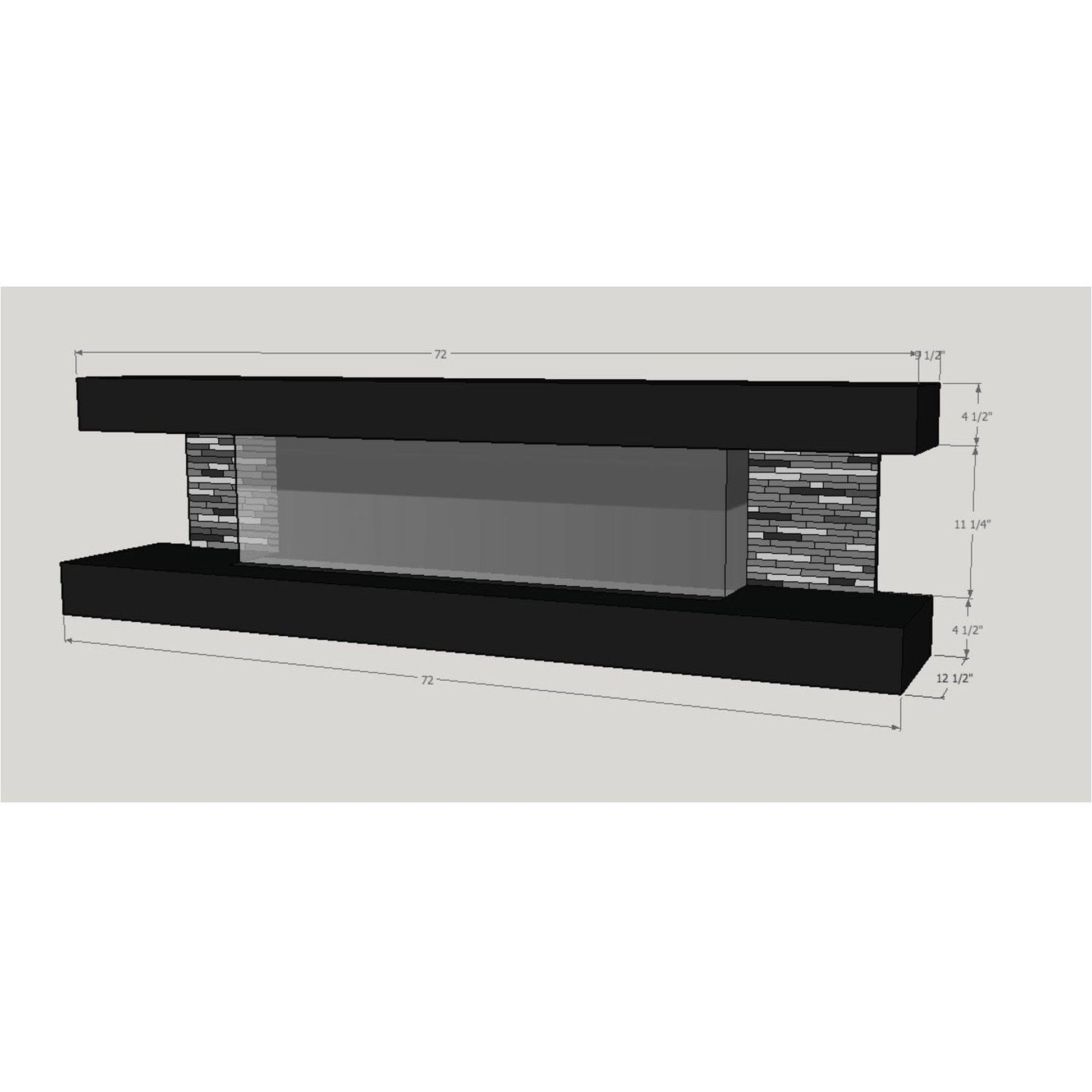 Evolution Fires 72" Vegas Black Stone Tiles Wall Mount Electric Fireplace - Graphite