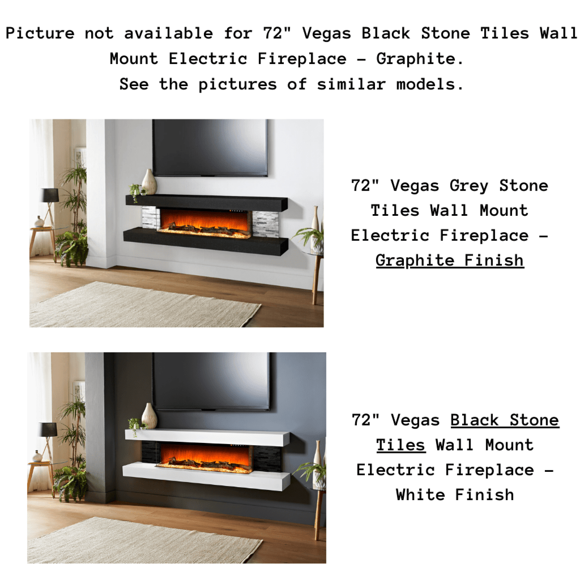 Evolution Fires 72" Vegas Black Stone Tiles Wall Mount Electric Fireplace - Graphite