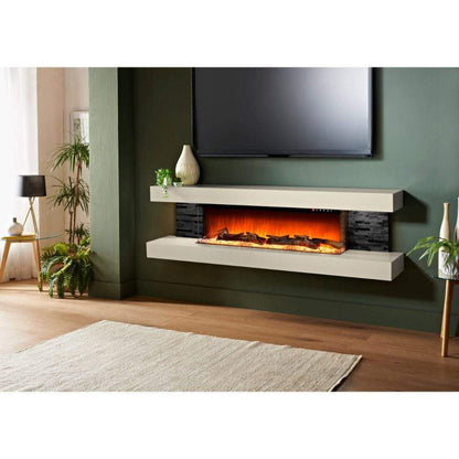 Evolution Fires 72" Vegas Black Stone Tiles Wall Mount Electric Fireplace - Marfil