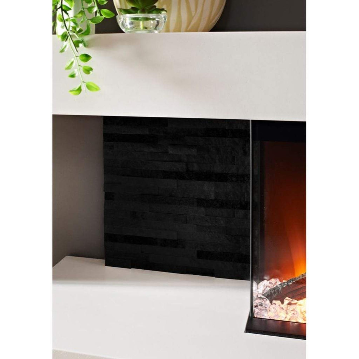 Evolution Fires 72" Vegas Black Stone Tiles Wall Mount Electric Fireplace - White