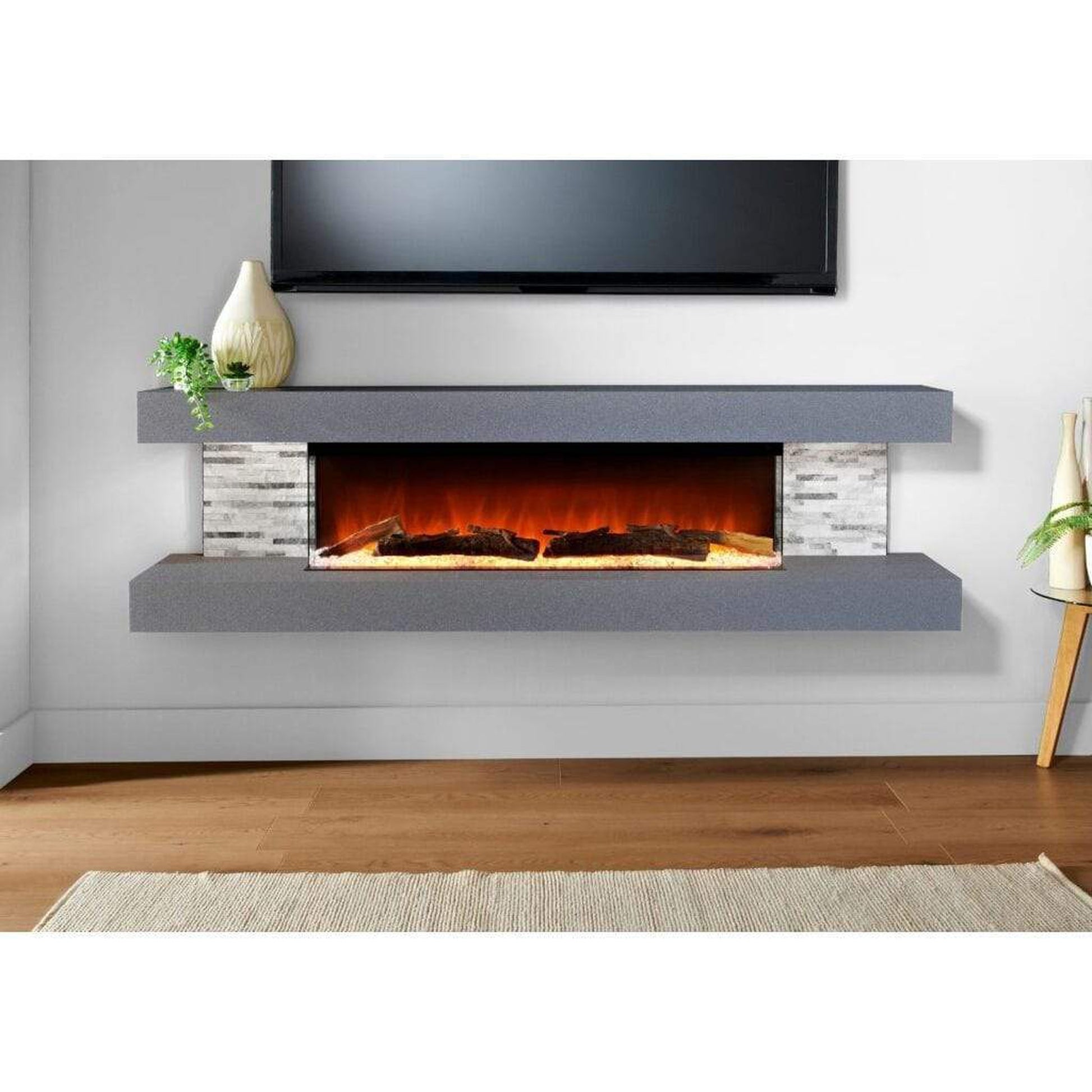 Evolution Fires 72" Vegas Grey Stone Tiles Wall Mount Electric Fireplace - Carrara