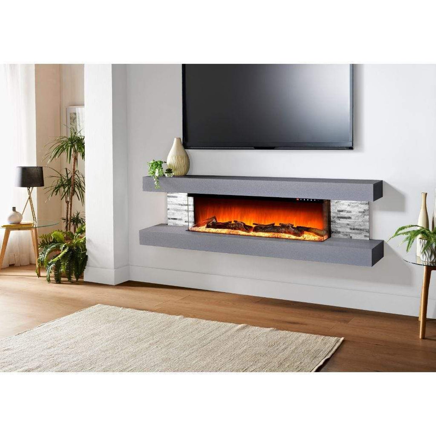 Evolution Fires 72" Vegas Grey Stone Tiles Wall Mount Electric Fireplace - Carrara