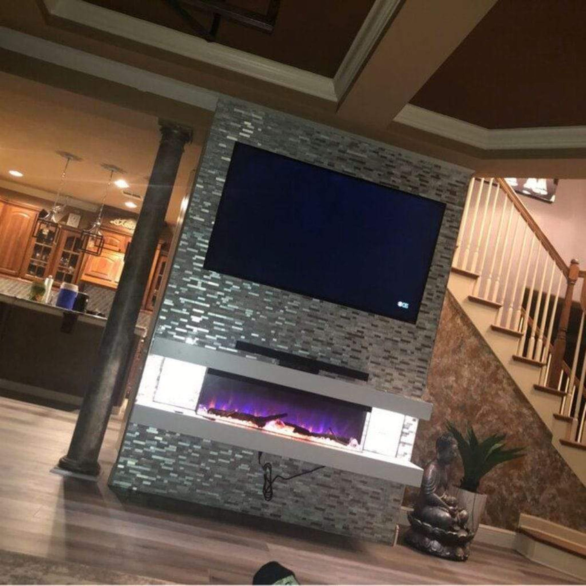 Evolution Fires 72" Vegas Grey Stone Tiles Wall Mount Electric Fireplace - Graphite
