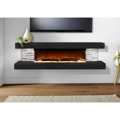 Evolution Fires 72" Vegas Grey Stone Tiles Wall Mount Electric Fireplace - Graphite