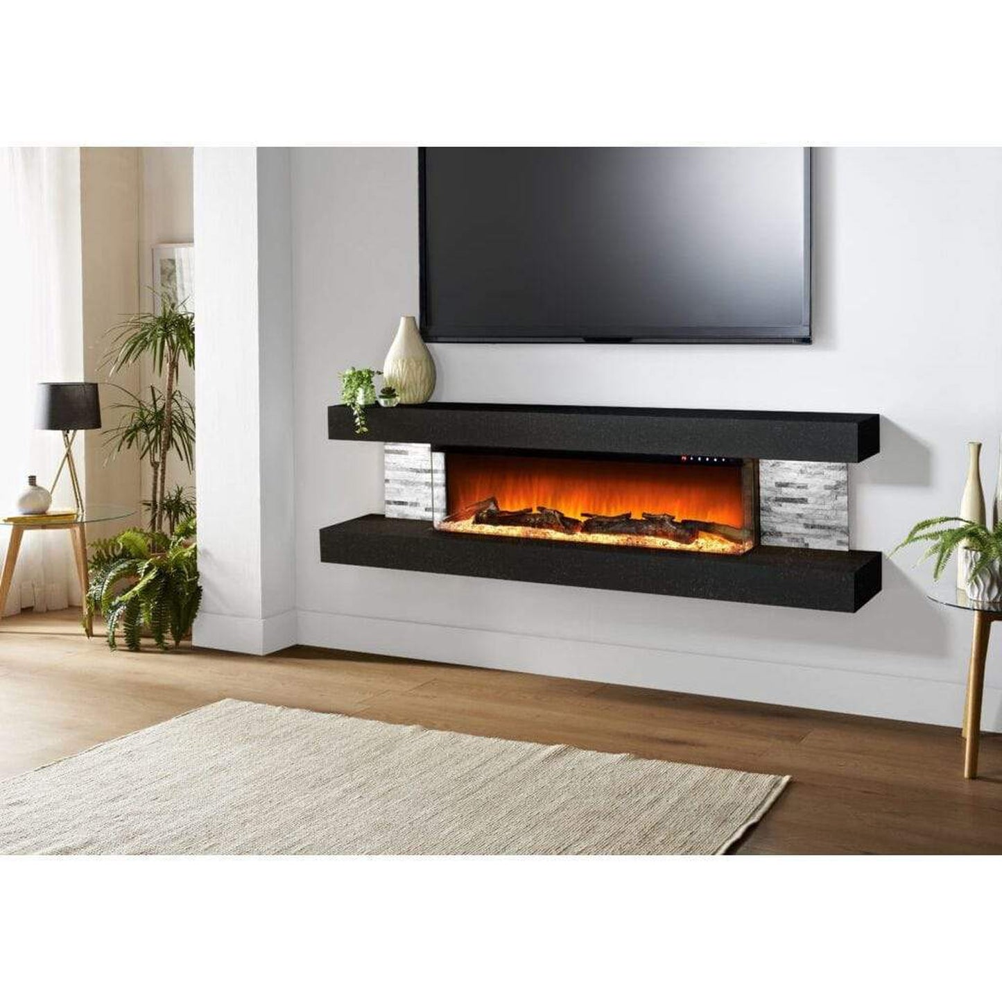Evolution Fires 72" Vegas Grey Stone Tiles Wall Mount Electric Fireplace - Graphite