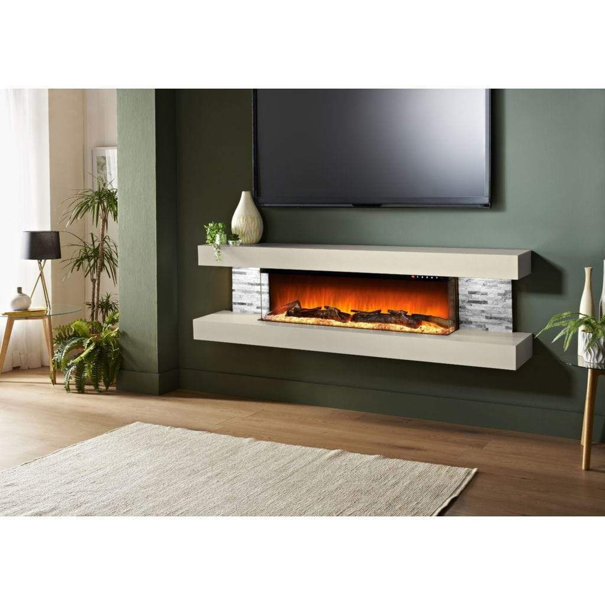 Evolution Fires 72" Vegas Grey Stone Tiles Wall Mount Electric Fireplace - Marfil