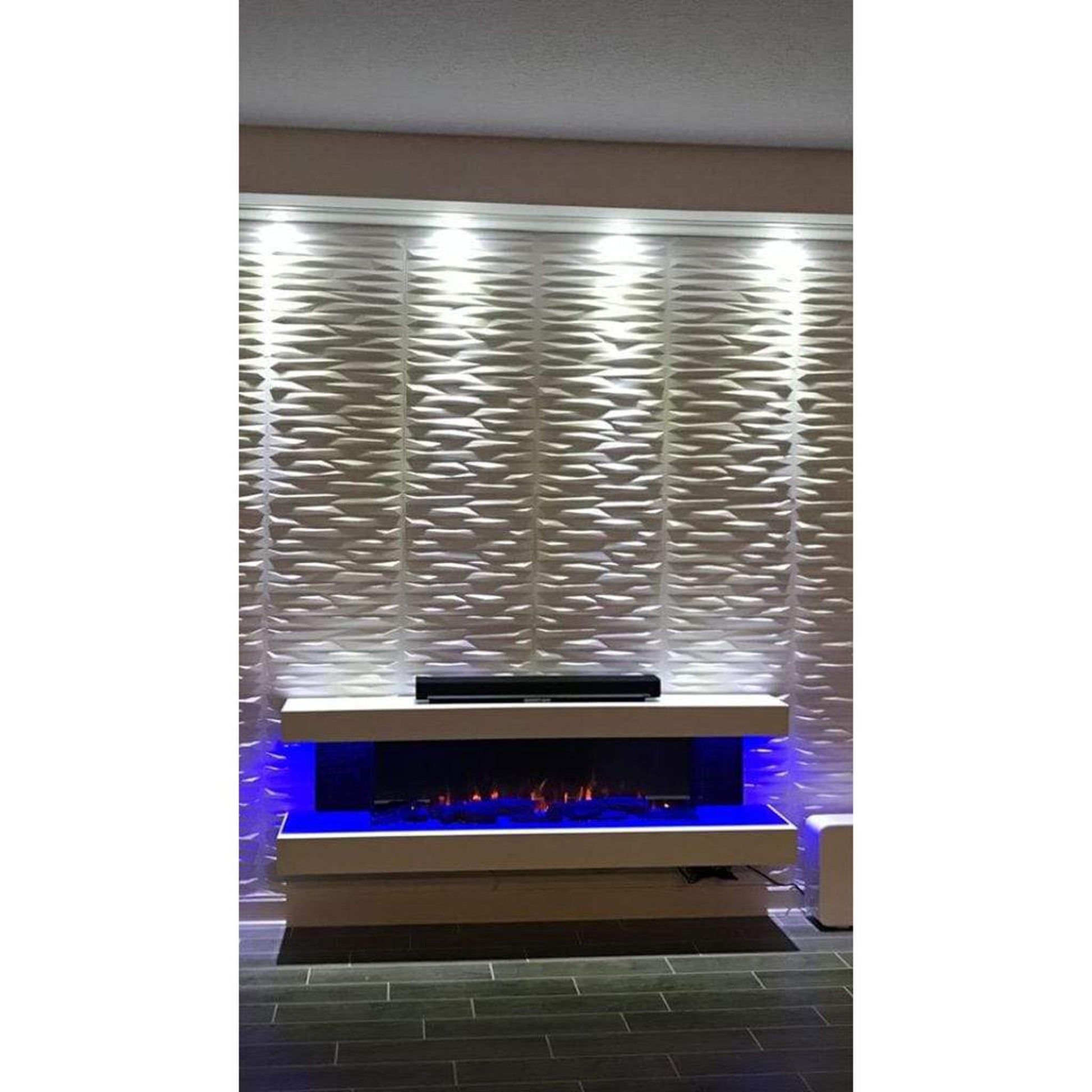 Evolution Fires 72" Vegas Grey Stone Tiles Wall Mount Electric Fireplace - White