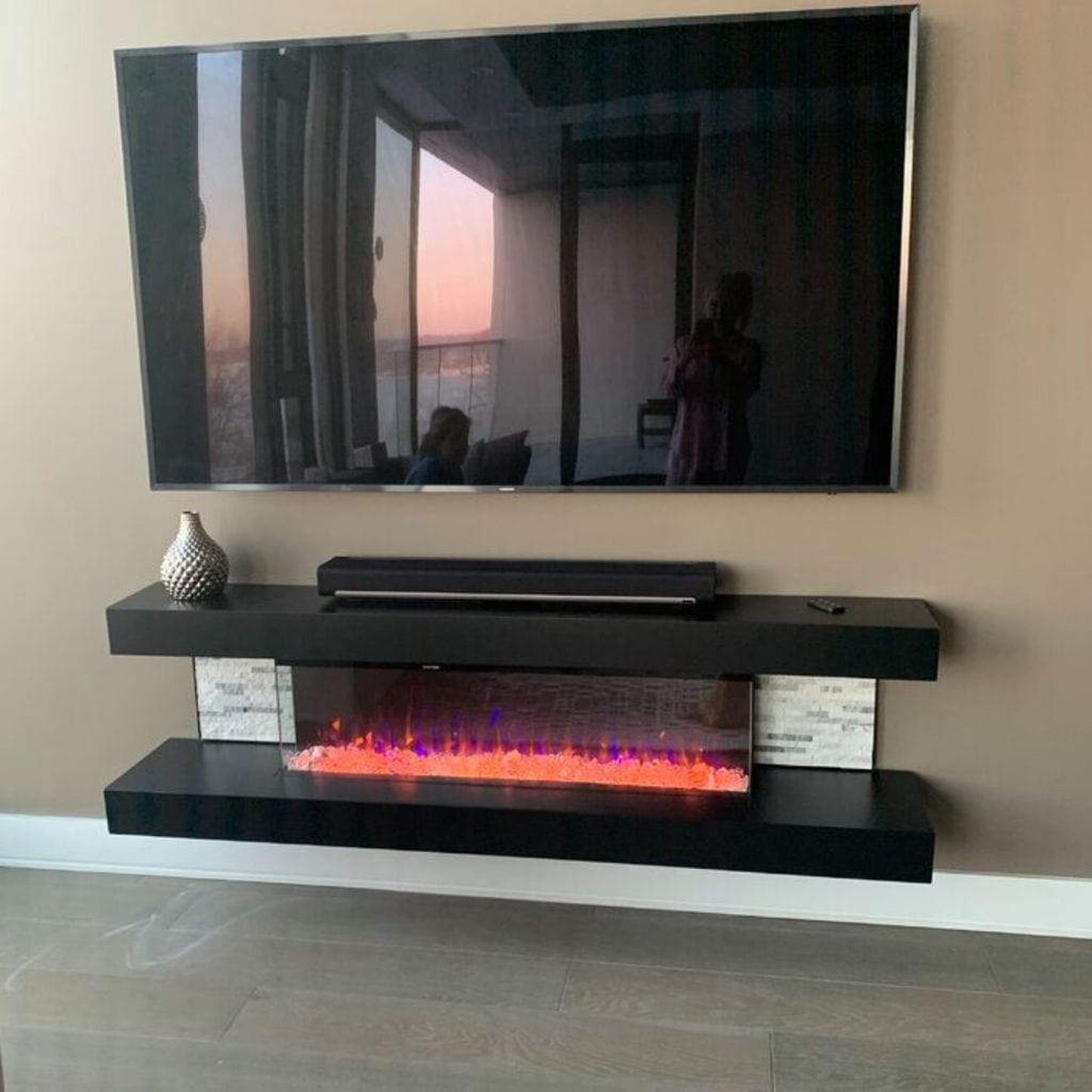 Evolution Fires 72" Vegas Grey Stone Tiles Wall Mount Electric Fireplace - White