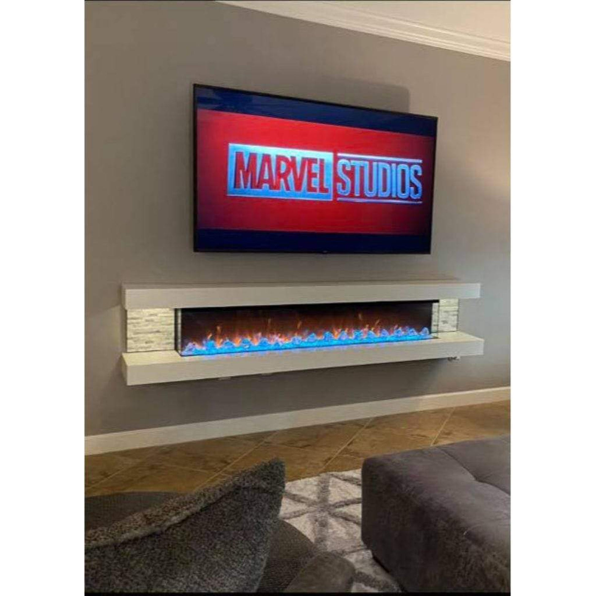 Evolution Fires 72" Vegas Grey Stone Tiles Wall Mount Electric Fireplace - White