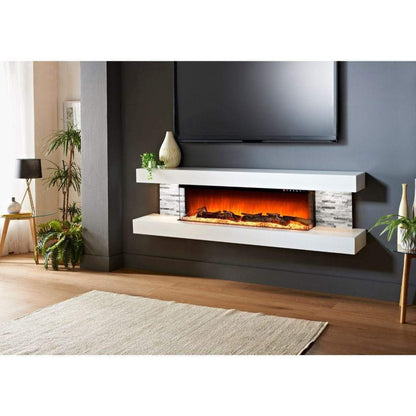 Evolution Fires 72" Vegas Grey Stone Tiles Wall Mount Electric Fireplace - White