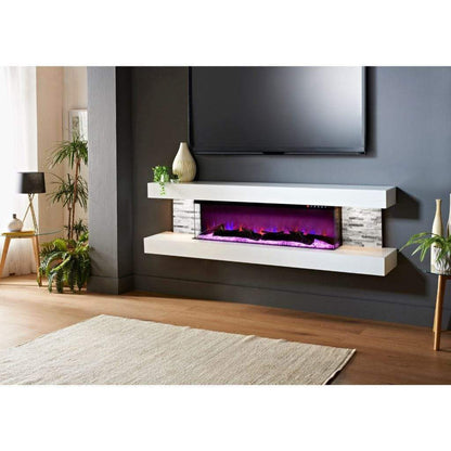 Evolution Fires 72" Vegas Grey Stone Tiles Wall Mount Electric Fireplace - White