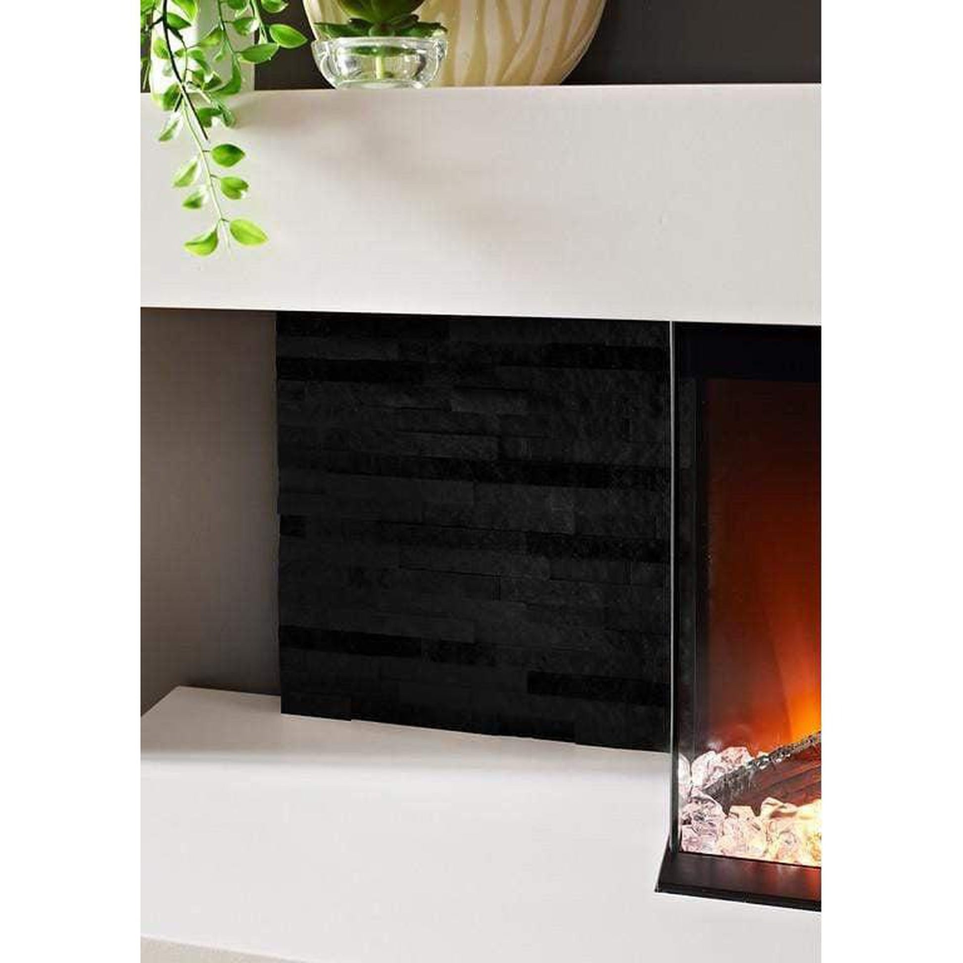Evolution Fires 96" Vegas American Oak & Black Stone Tiles Wall Mount Electric Fireplace
