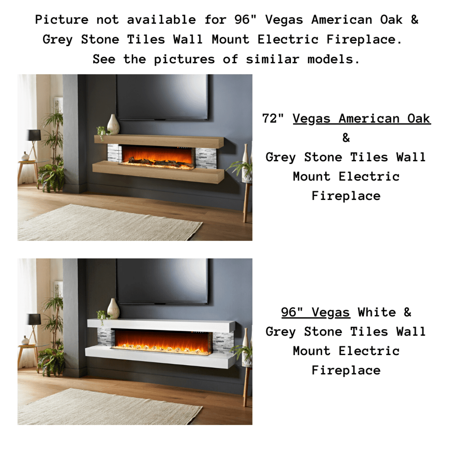 Evolution Fires 96" Vegas American Oak & Grey Stone Tiles Wall Mount Electric Fireplace