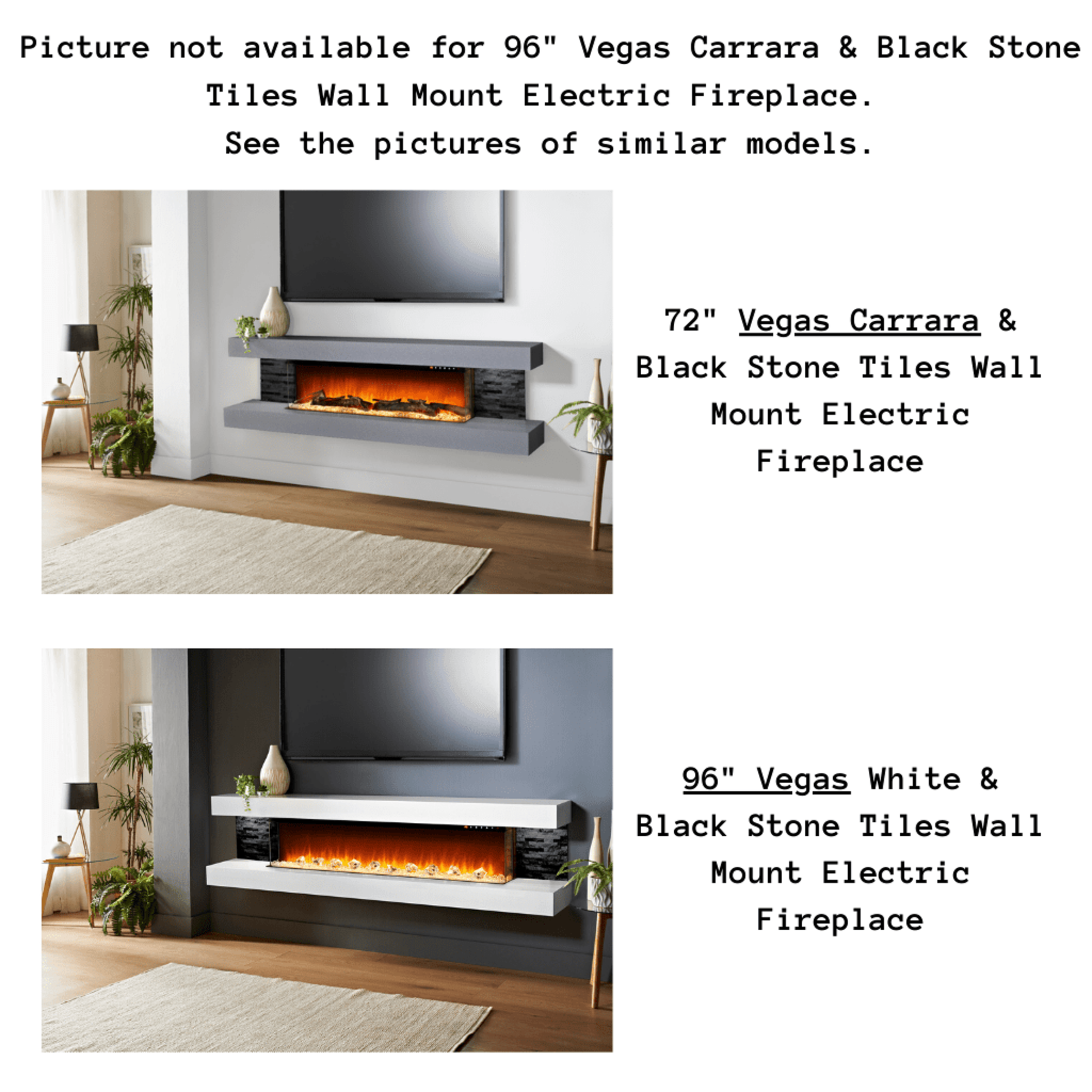 Evolution Fires 96" Vegas Carrara & Black Stone Tiles Wall Mount Electric Fireplace