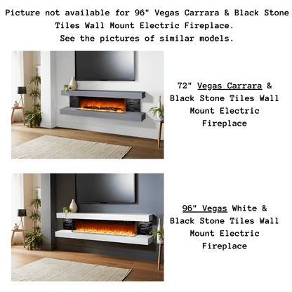 Evolution Fires 96" Vegas Carrara & Black Stone Tiles Wall Mount Electric Fireplace