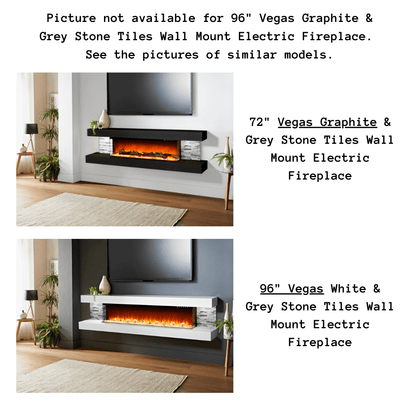 Evolution Fires 96" Vegas Graphite & Grey Stone Tiles Wall Mount Electric Fireplace