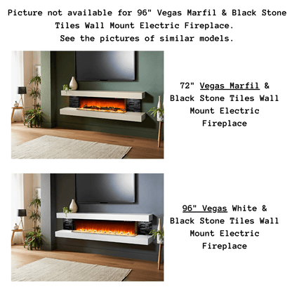 Evolution Fires 96" Vegas Marfil & Black Stone Tiles Wall Mount Electric Fireplace