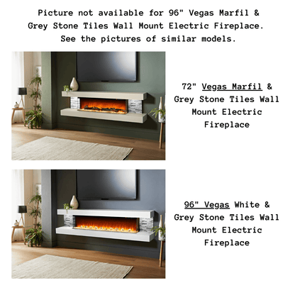 Evolution Fires 96" Vegas Marfil & Grey Stone Tiles Wall Mount Electric Fireplace