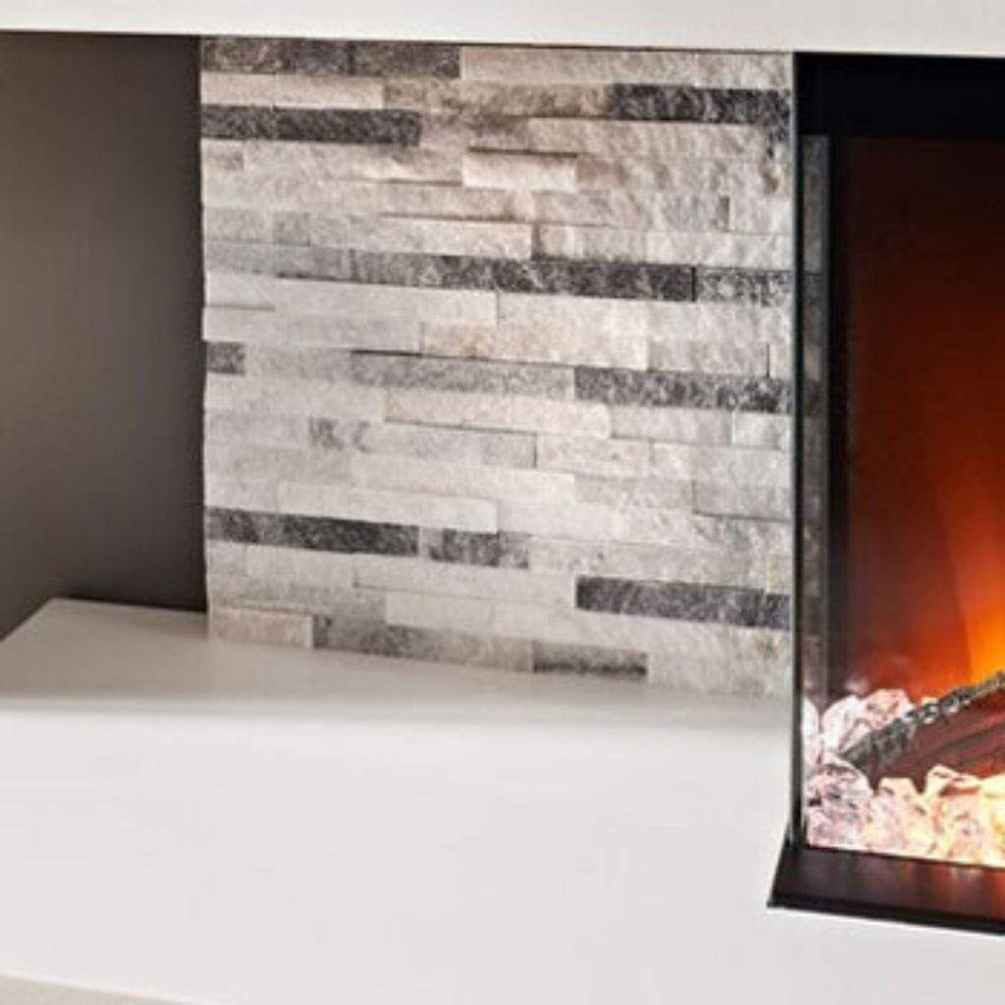 Evolution Fires 96" Vegas White & Grey Stone Tiles Wall Mount Electric Fireplace