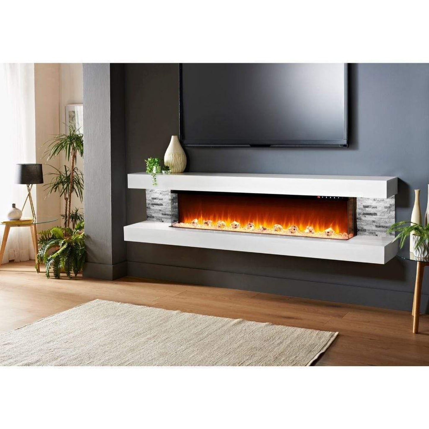 Evolution Fires 96" Vegas White & Grey Stone Tiles Wall Mount Electric Fireplace