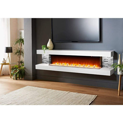 Evolution Fires 96" Vegas White & Grey Stone Tiles Wall Mount Electric Fireplace