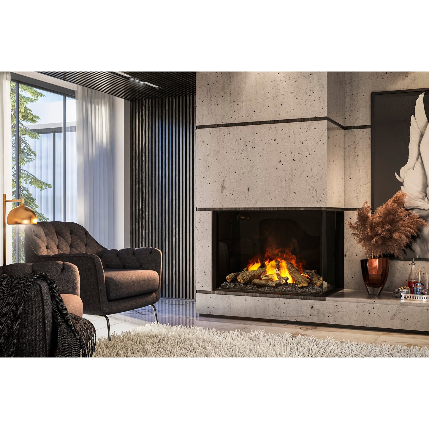 Faber Optimyst e-MatriX 37" Right-Facing Two-Sided Built-in Water Vapor Electric Fireplace