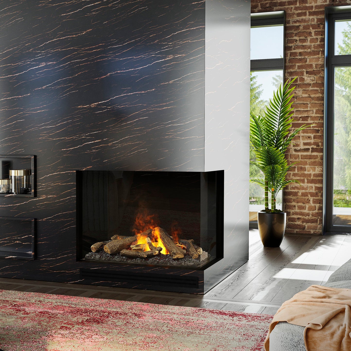 Faber Optimyst e-MatriX 37" Right-Facing Two-Sided Built-in Water Vapor Electric Fireplace