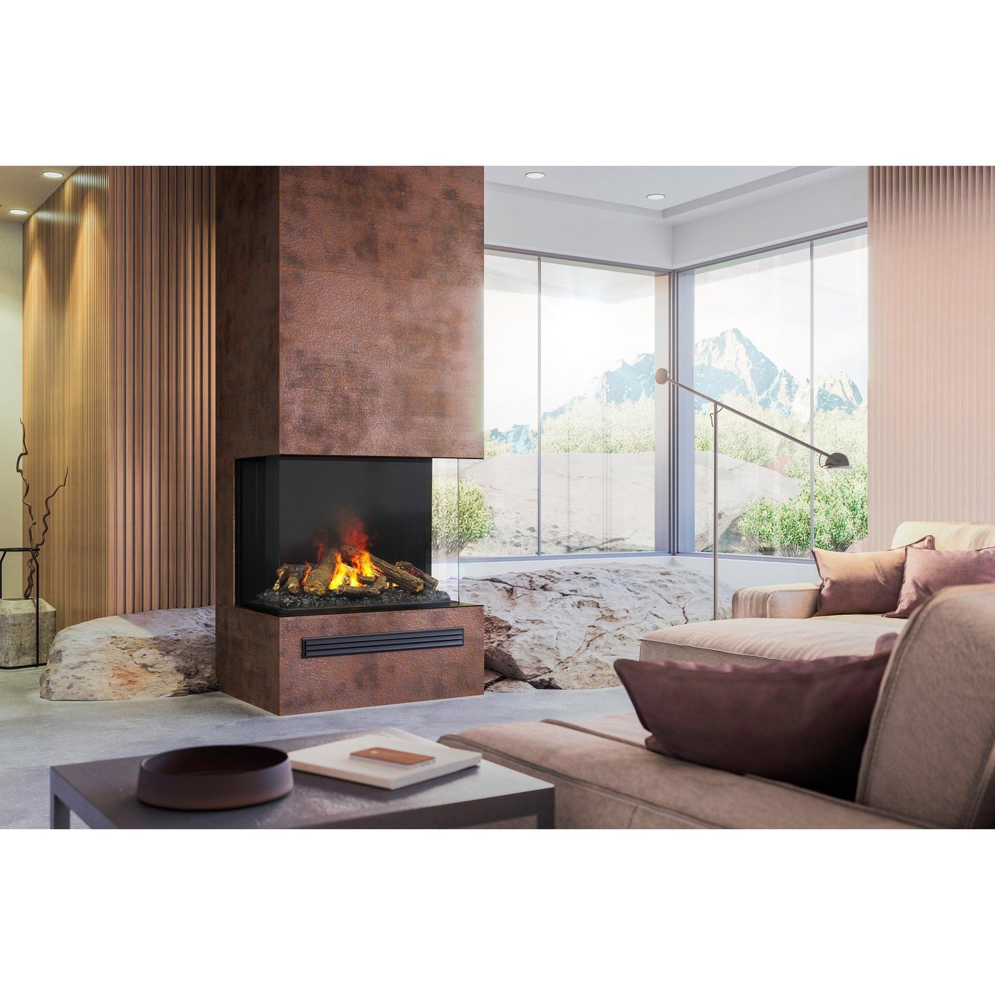 Faber Optimyst e-MatriX 39" Bay Three-Sided Built-in Water Vapor Electric Fireplace