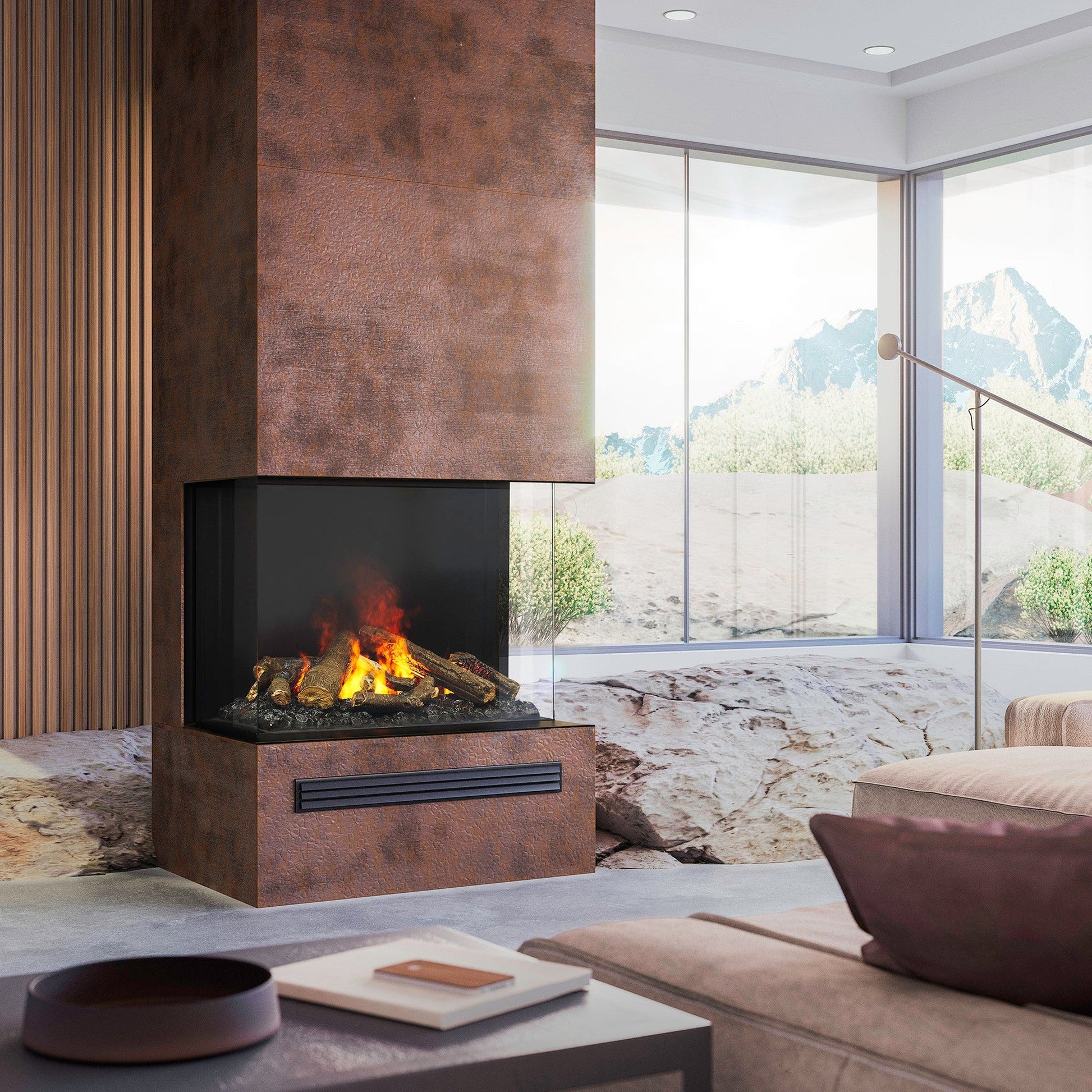 Faber Optimyst e-MatriX 39" Bay Three-Sided Built-in Water Vapor Electric Fireplace