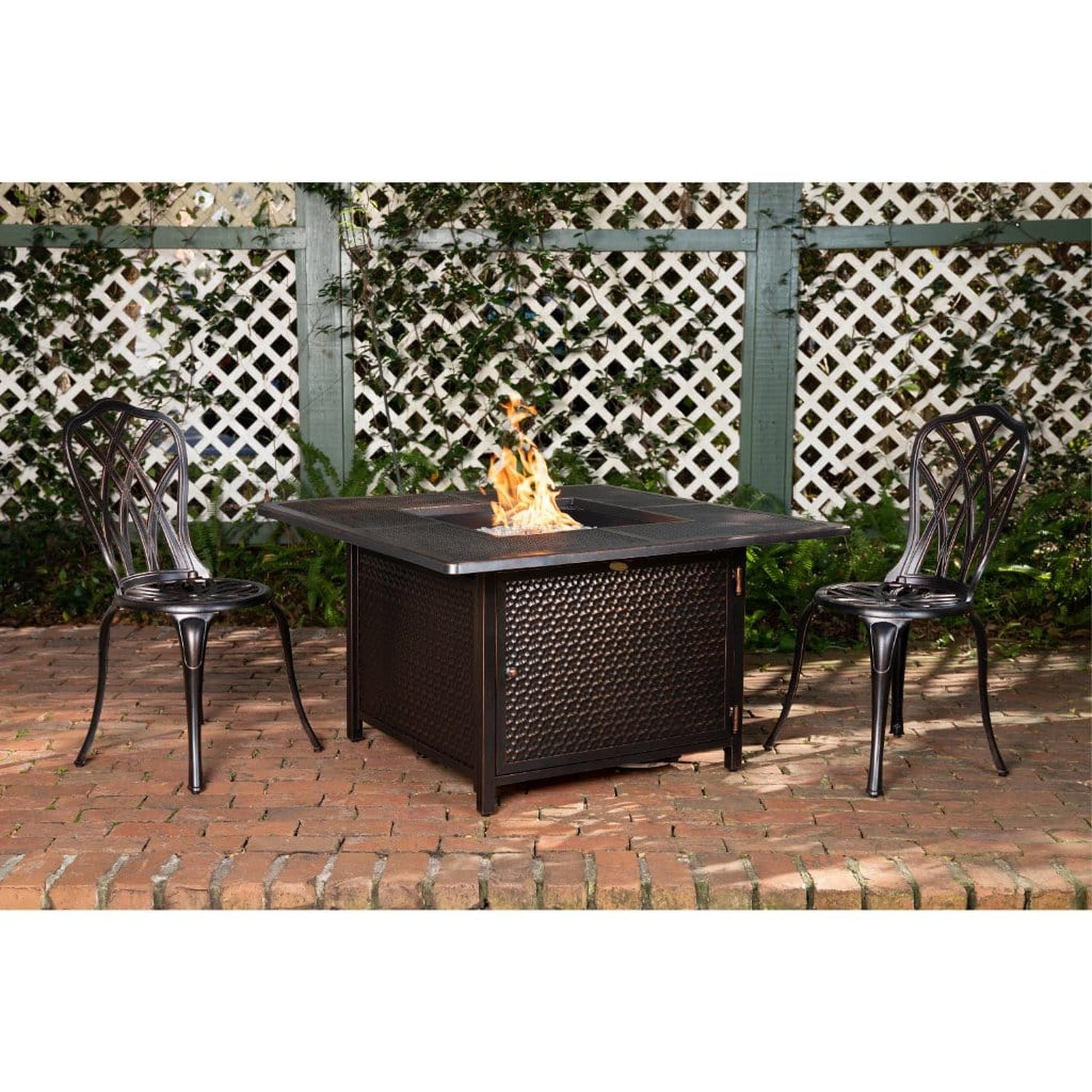Fire Sense 42" Walkers Square Hammered Aluminum Propane Gas Fire Pit