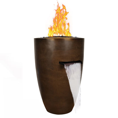 Fire by Design 24" x 36" Legacy Tall Round Burnt Terra Cotta Finish Propane Fire / Water Vase - Battery Powered Ignition System Kit