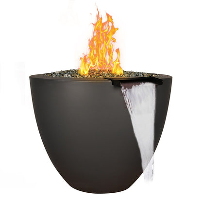 Fire by Design 30" x 24" Legacy Round Dark Walnut Finish Natural Gas Fire / Water Vase - Battery Powered Ignition System Kit