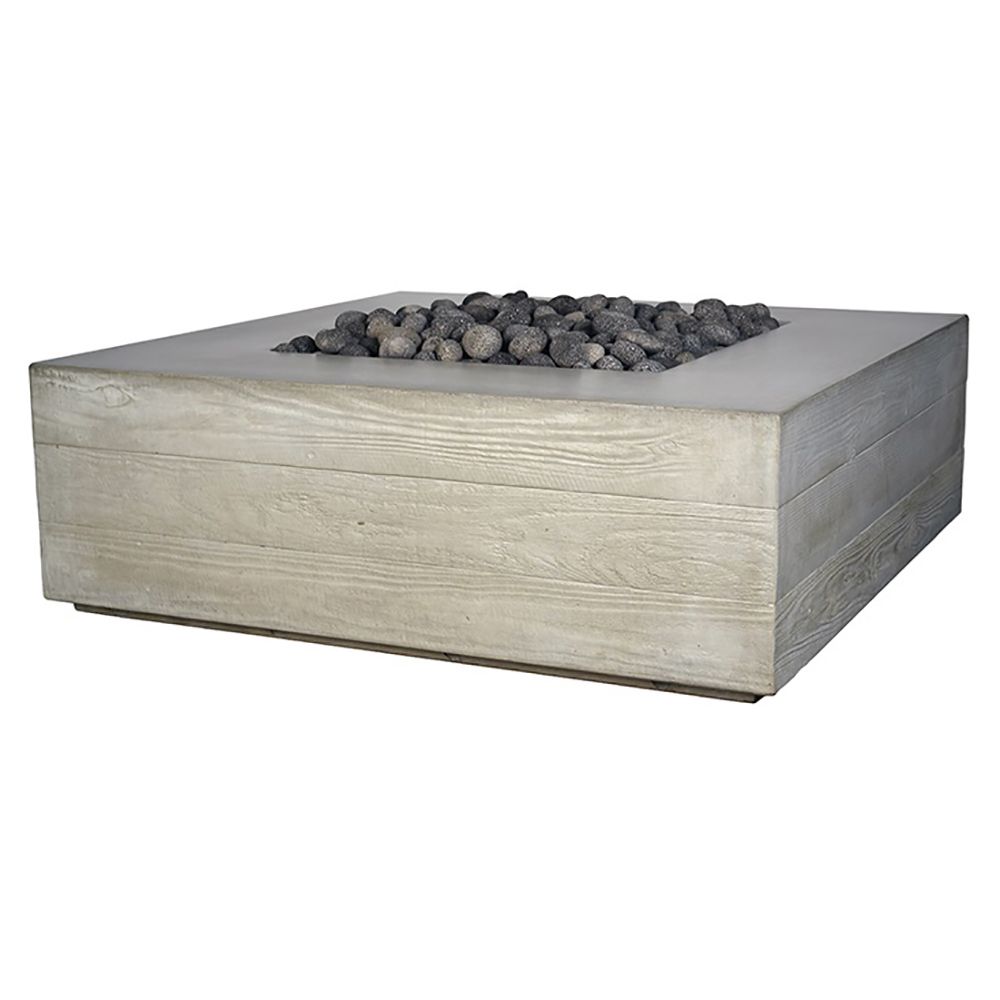 Fire by Design 48" Aspen Square Rain Cloud Finish Propane Fire Pit Table - Battery Powered Ignition System Kit