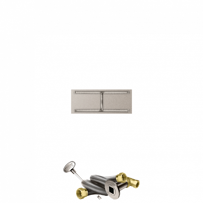 Firegear 24" x 14" Linear Stainless Steel Natural Gas Fire Pit H Burner System With Flat Pan and Match Throw Ignition System