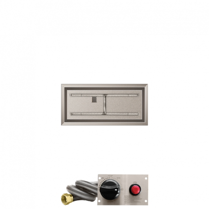 Firegear 36" x 12" Linear Stainless Steel Natural Gas Fire Pit H Burner System With Drop-In Pan and Thermocouple Piloted Safety Ignition System