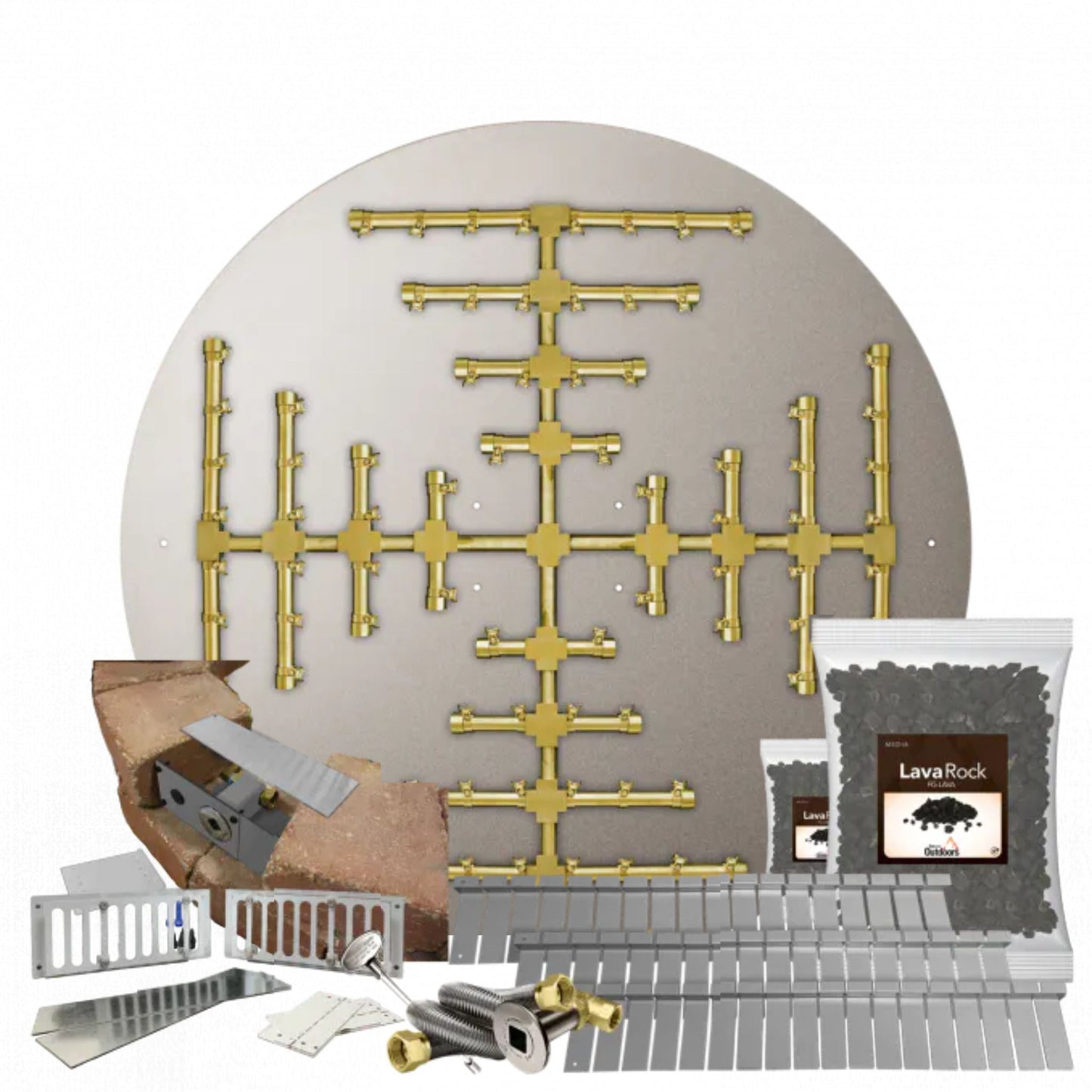 Firegear Pro Series 39" Round Natural Gas Snowflake Burner Paver Kit With Stainless Steel Flat Pan, 4" Vent Kit and Match Throw Ignition System