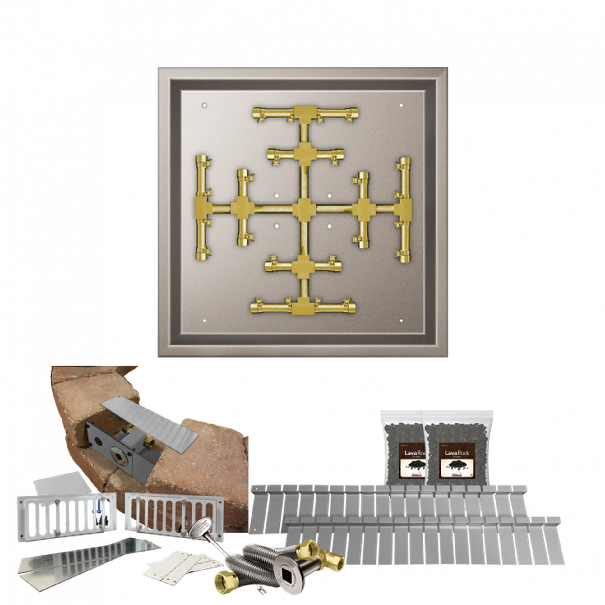 Firegear Pro Series SRW 20" Square Drop-In Pan Propane Gas Fire Pit Kit With Match Throw Ignition System