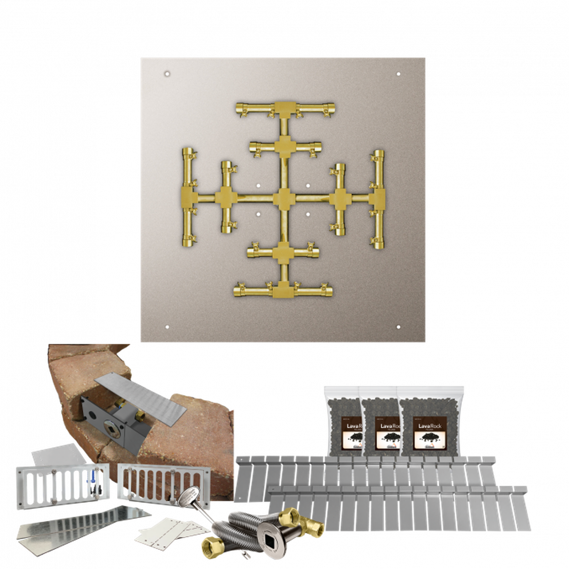 Firegear Pro Series SRW 25" Square Flat Pan Propane Gas Fire Pit Kit With Match Throw Ignition System