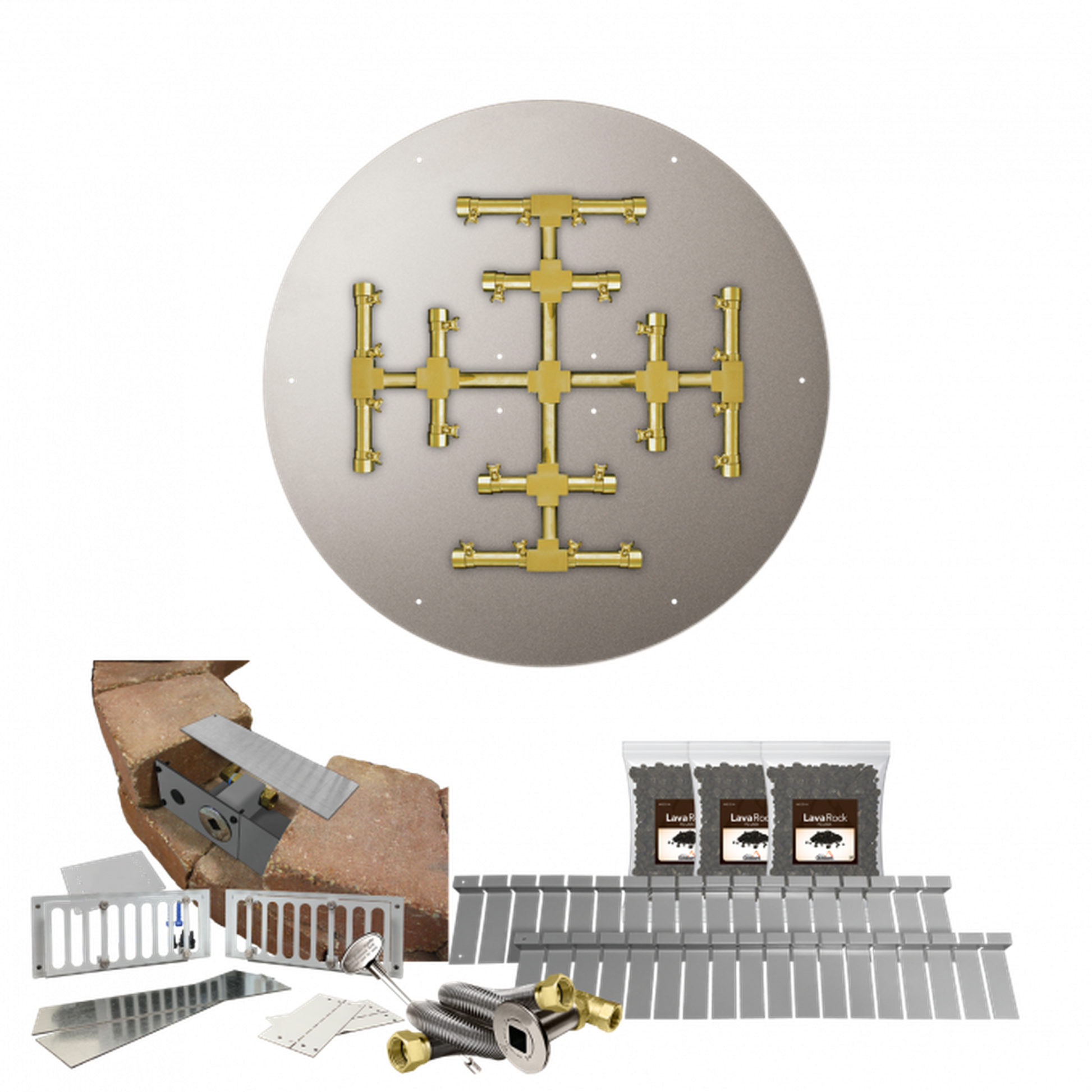 Firegear Pro Series SRW 26" Round Flat Pan Propane Gas Fire Pit Kit With Match Throw Ignition System