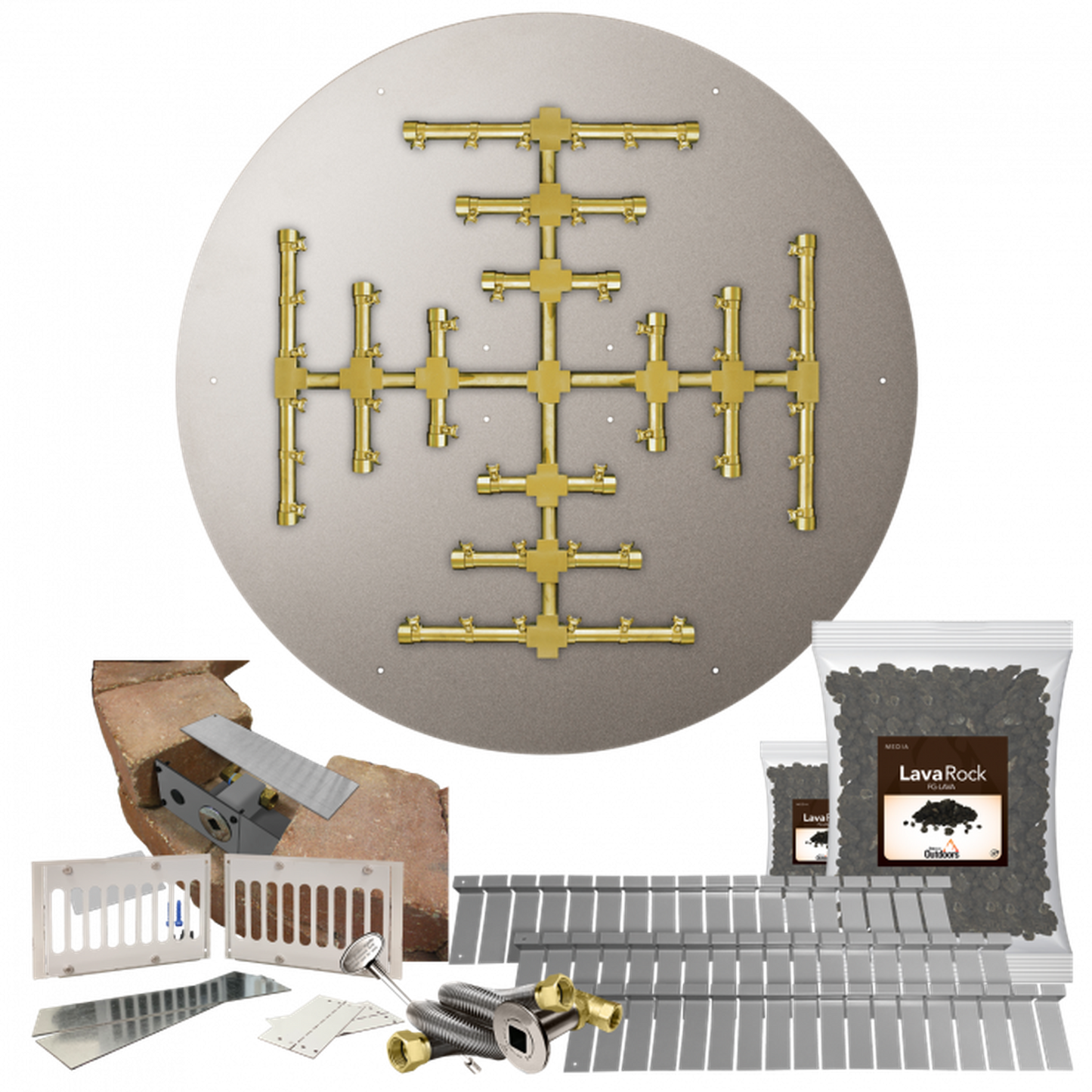 Firegear Pro Series SRW 34" Round Flat Pan Propane Gas Fire Pit Kit With Match Throw Ignition System and 6" Vent Kit