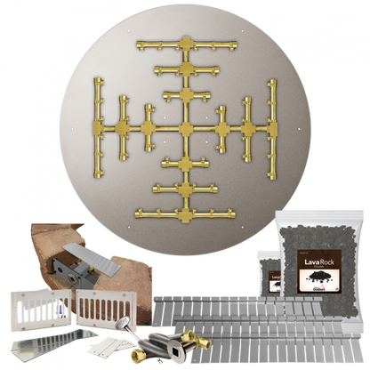 Firegear Pro Series SRW 34" Round Flat Pan Propane Gas Fire Pit Kit With Match Throw Ignition System and 6" Vent Kit