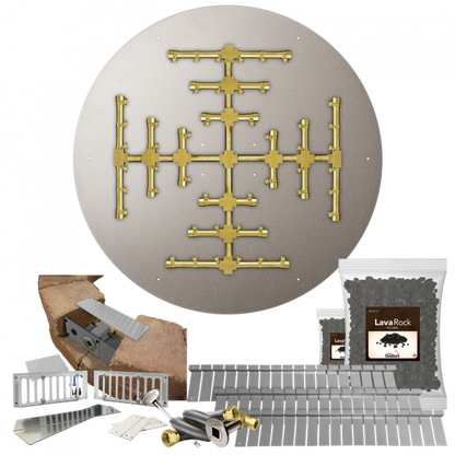 Firegear Pro Series SRW 34" Round Flat Pan Propane Gas Fire Pit Kit With Match Throw Ignition System and 6" Vent Kit