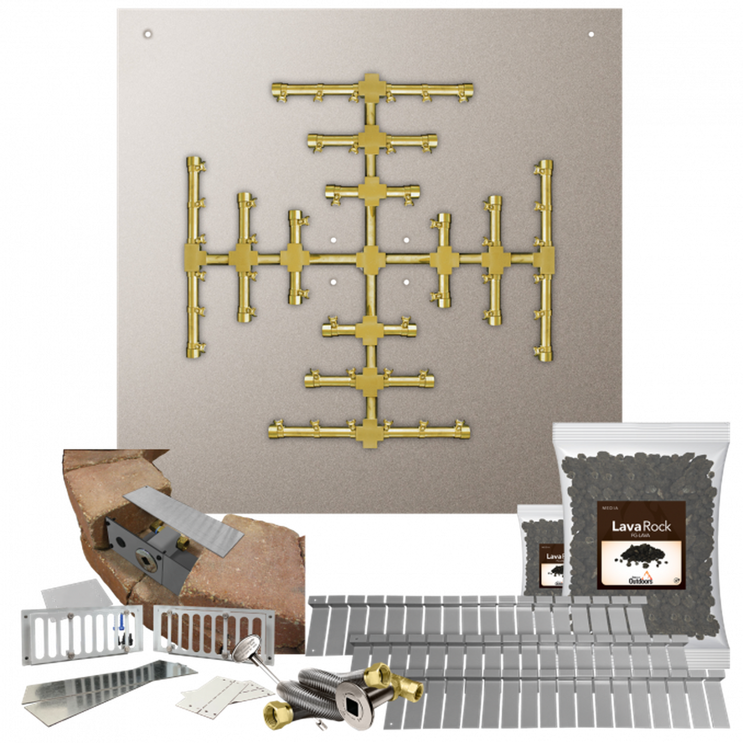 Firegear Pro Series SRW 34" Square Flat Pan Propane Gas Fire Pit Kit With Match Throw Ignition System